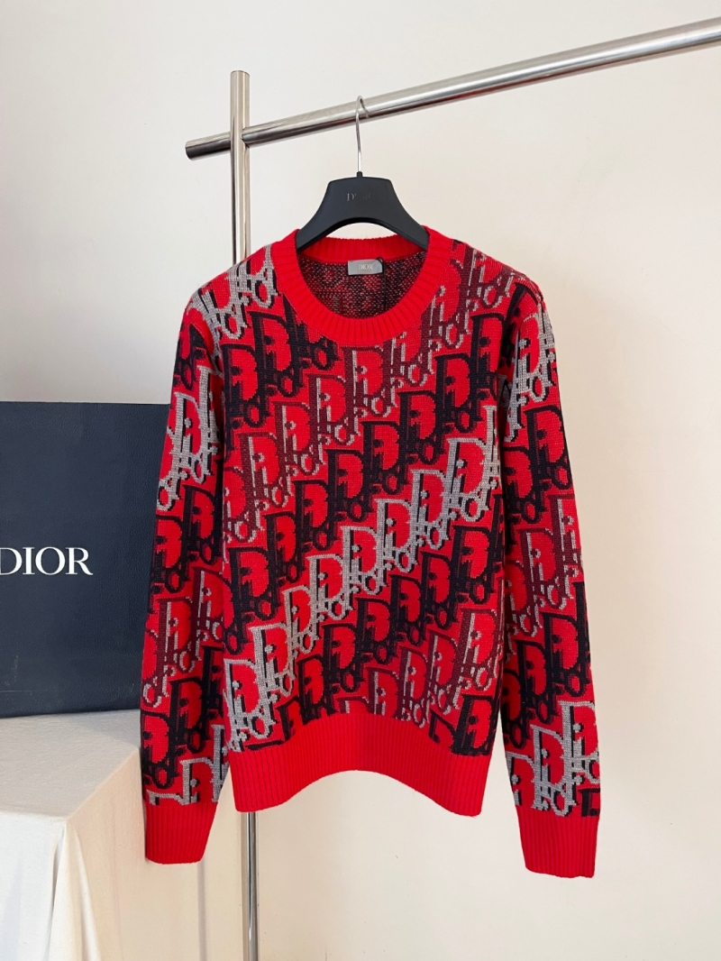 Dior Oblique Jacquard Crew Neck Sweater in Deep Red