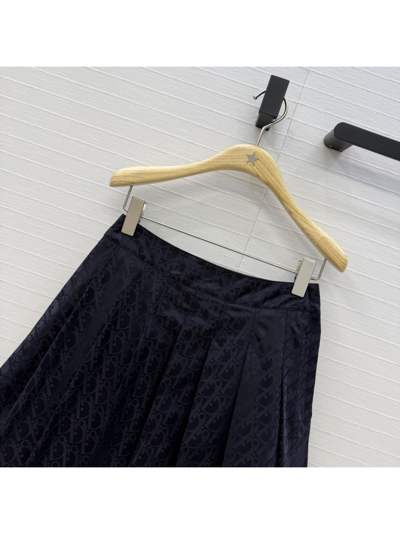 Dior Taffeta Jacquard Oblique Monogram Pleated A-Line Skirt in Deep Navy