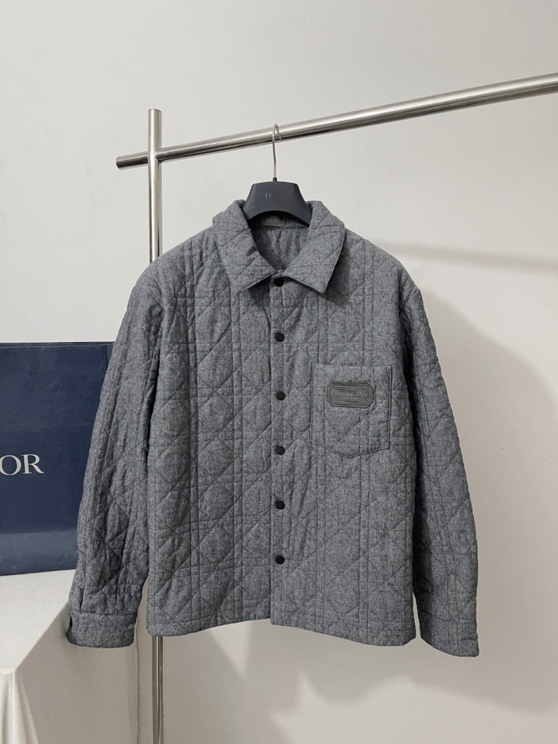 Christian Dior Quilted Heather Grey Overshirt Jacket with Couture Patch