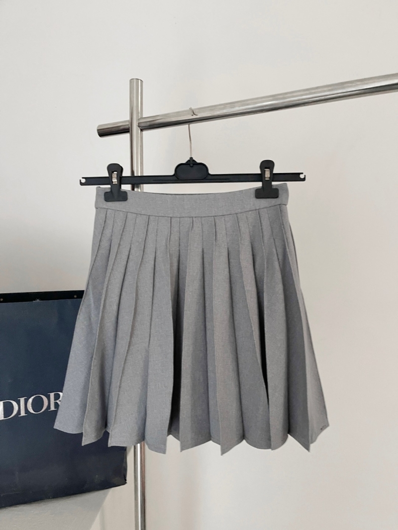 Dior Heather Gray Sheep Wool Pleated Mini Skirt with Silk Lining