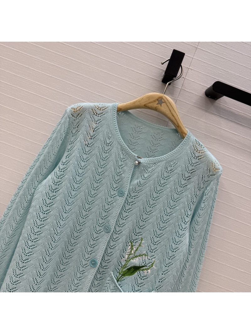 Dior Miss Dior Garden World Lily of the Valley Pointelle Knit Cardigan in Aqua Blue