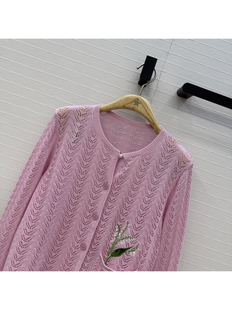 Dior Miss Dior Garden World Lily of the Valley Embroidered Pointelle Knit Cardigan in Pastel Pink