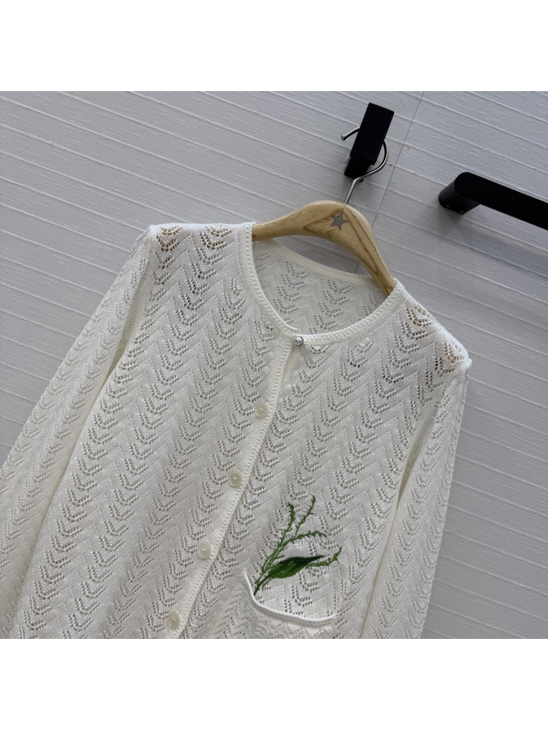Dior Garden World Lily of the Valley Embroidered Pointelle Knit Cardigan in Cream