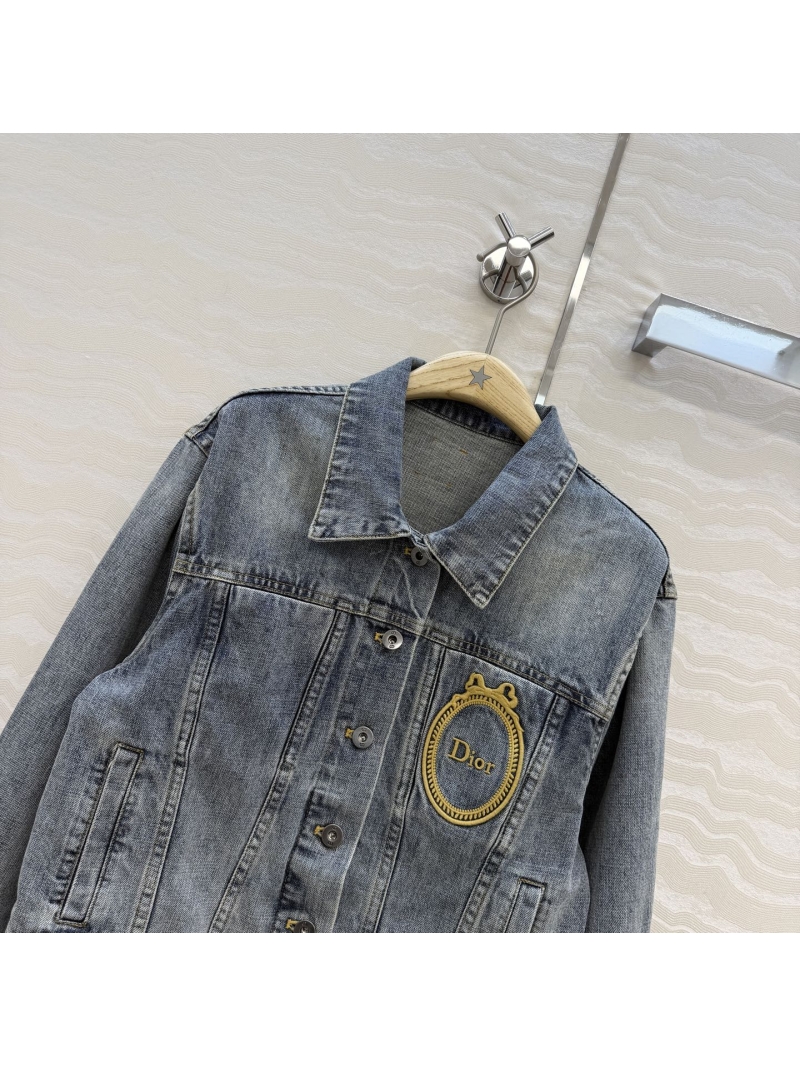 Dior MissDior Vintage Wash Denim Jacket with Gold Crest Embroidery