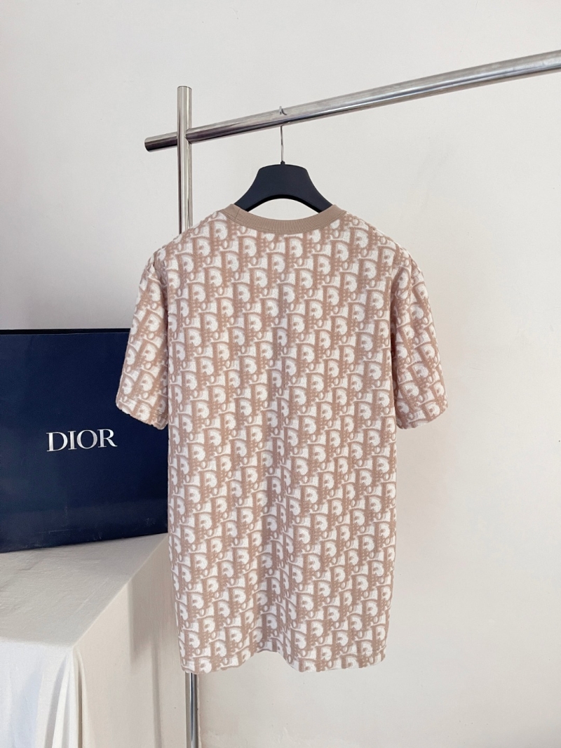 Dior Oblique Monogram Jacquard Knit T-Shirt in Beige and Tan