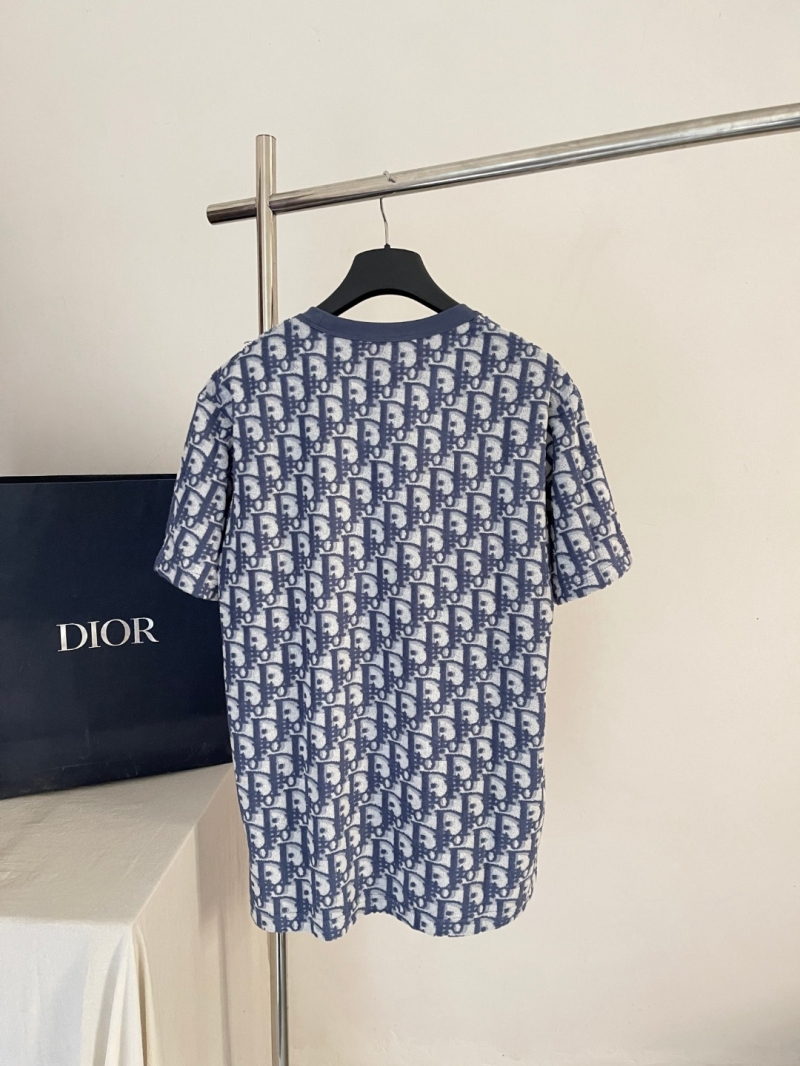 Dior Oblique Jacquard Short-Sleeved T-Shirt in Steel Blue