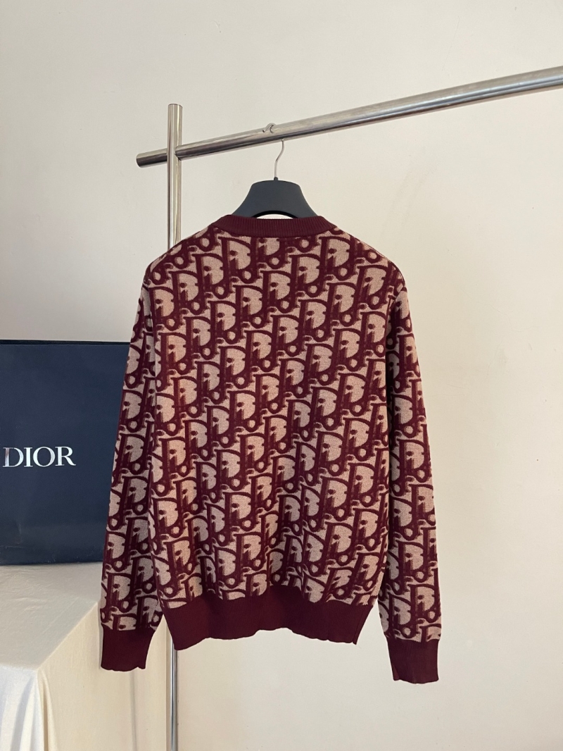 Dior Oblique Jacquard Wool Crewneck Sweater in Burgundy and Beige