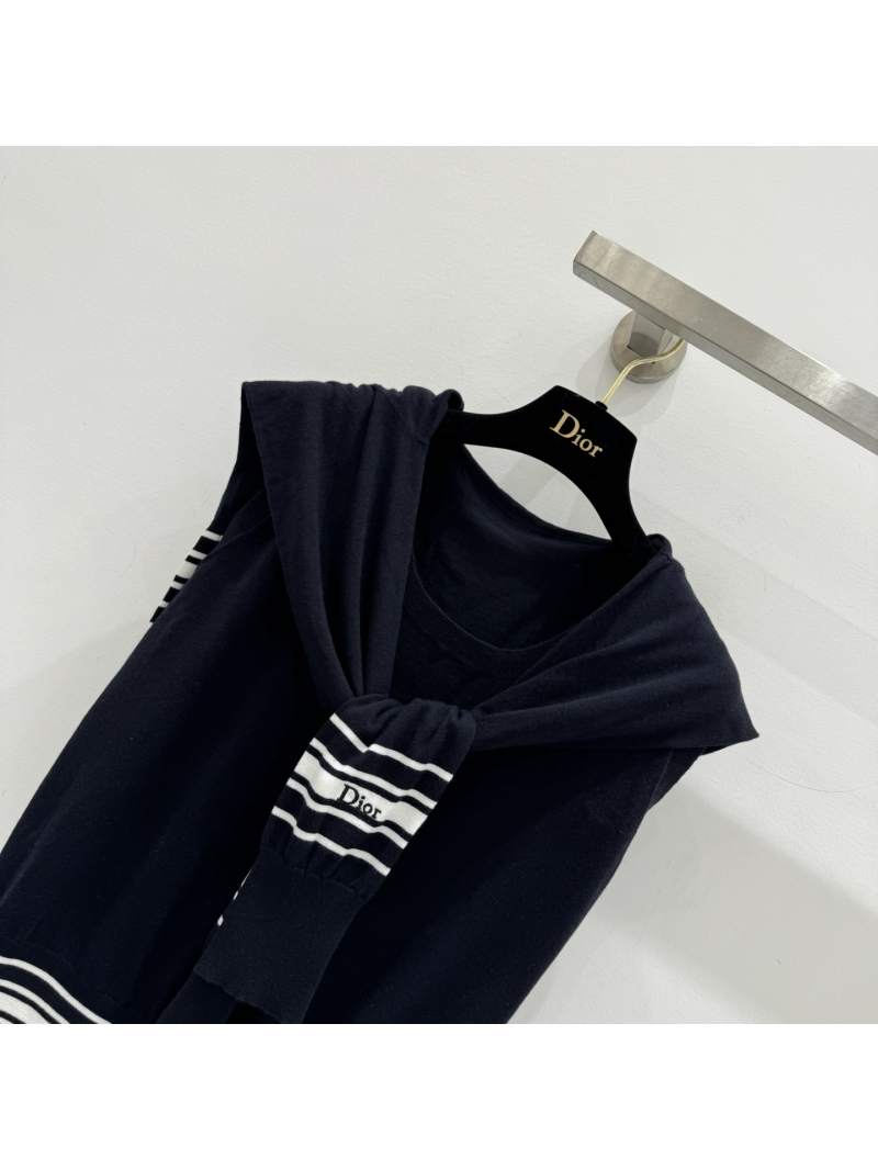 Dior Cashmere & Silk Striped Knit Set - Navy Blue