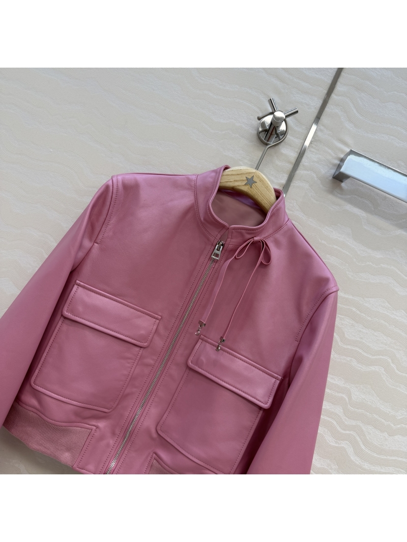 Dior Miss Dior Bow-Detail 100__PERCENT__ Lambskin Leather Jacket in Bubblegum Pink