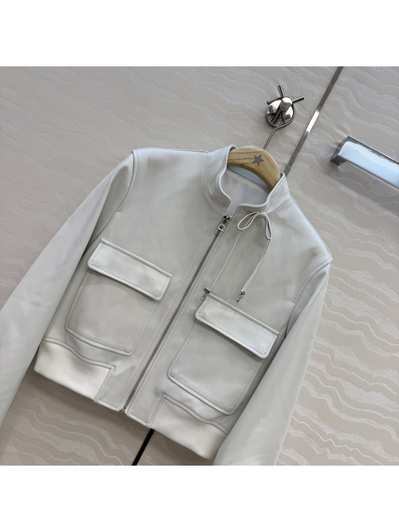 Dior 100% Top-Grade Imported Lambskin Miss Dior Bow Accent Leather Jacket in Ivory Cream