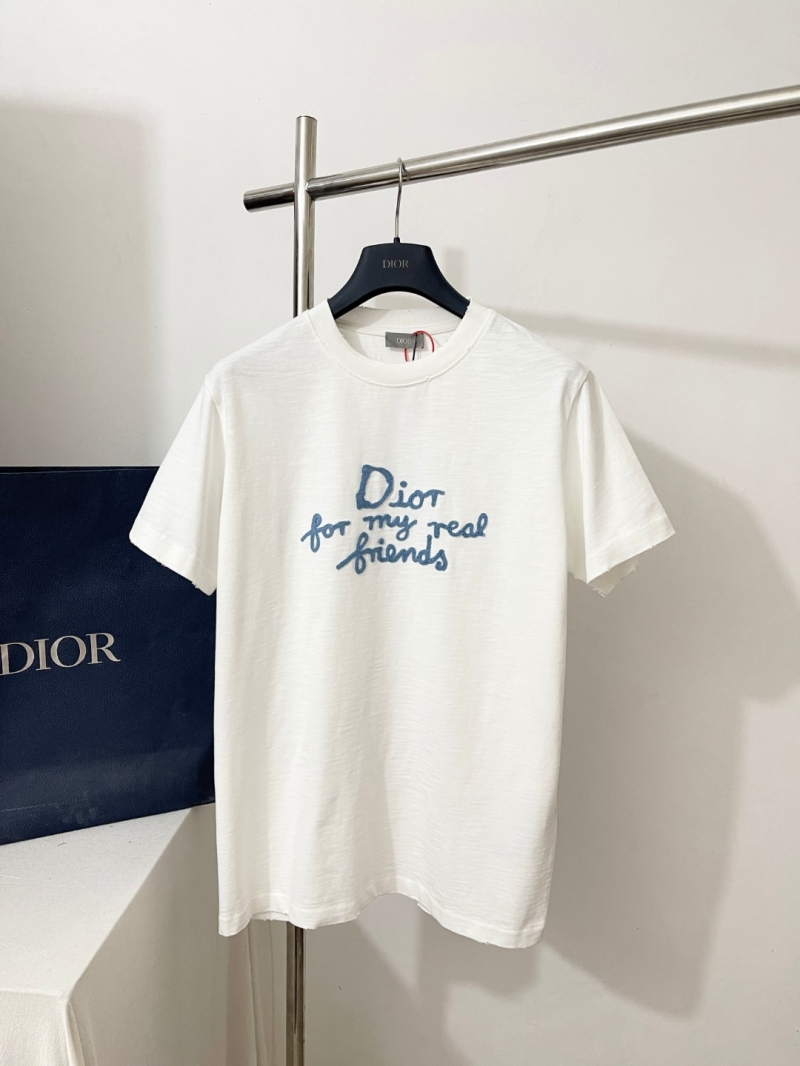Dior Signature Towel Embroidered Distressed T-Shirt in Off-White