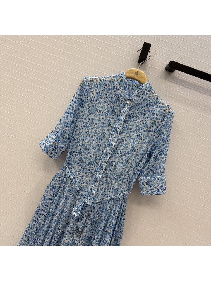 Christian Dior 2026 Early Spring Blue Floral Silk-Cotton Shirt Dress