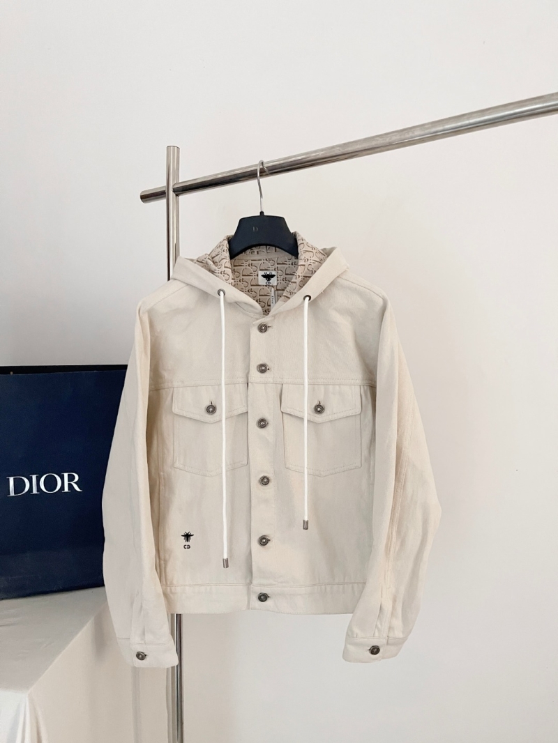 Dior Oblique Hooded Trucker Jacket in Ecru Cotton Twill