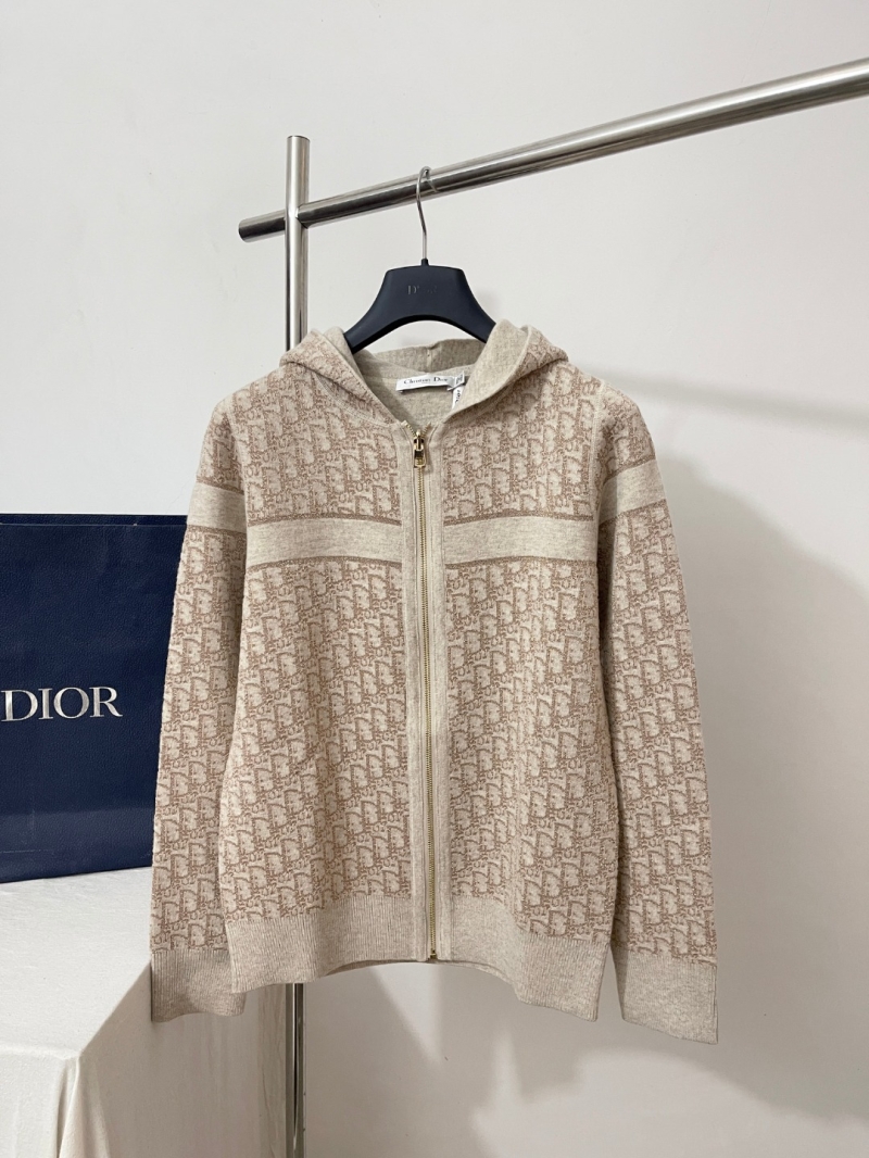 Christian Dior Oblique Monogram Cashmere Hooded Cardigan in Oatmeal Beige