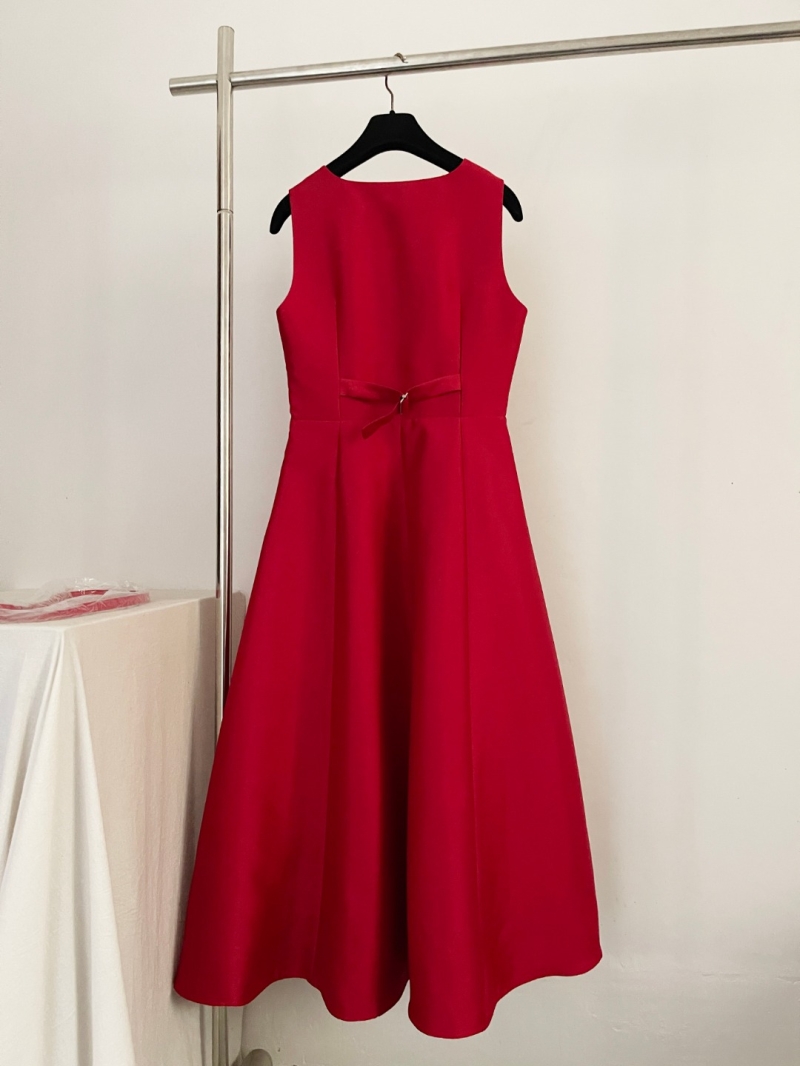 Dior Limited Edition Wool & Mulberry Silk V-Neck Vest Maxi Dress in Scarlet Red