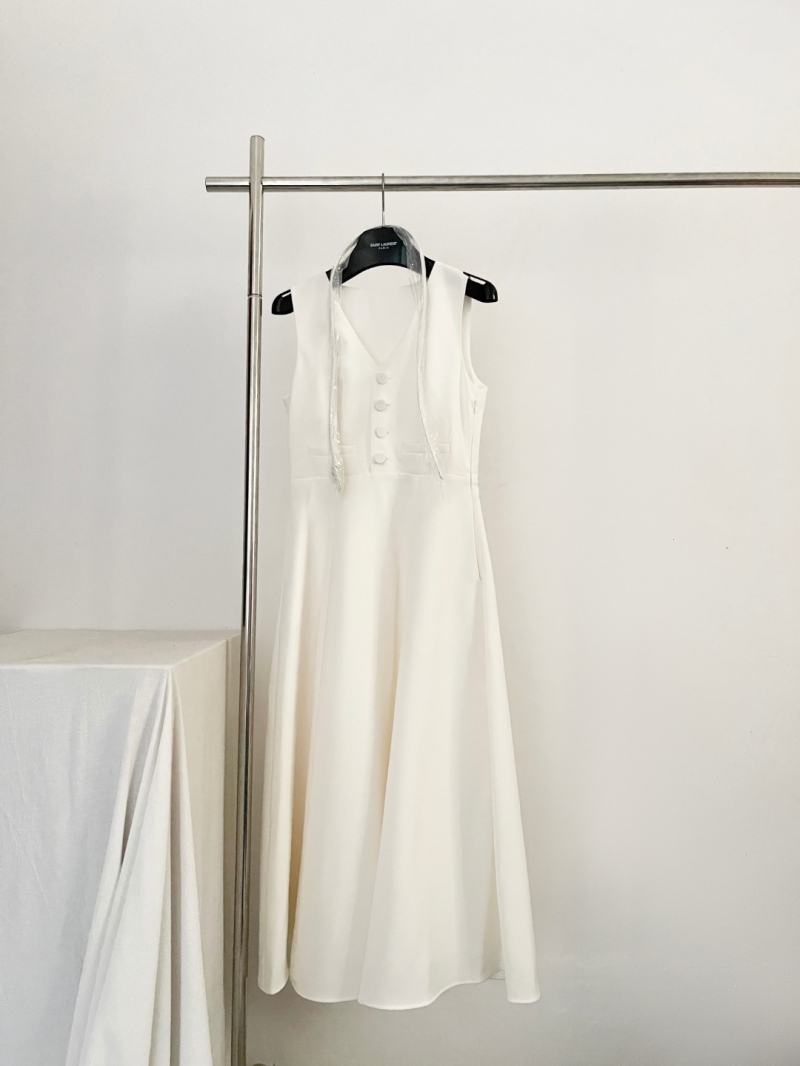 Dior Limited Edition 2026 Sheep Wool & Mulberry Silk V-Neck Sleeveless Midi Dress in White