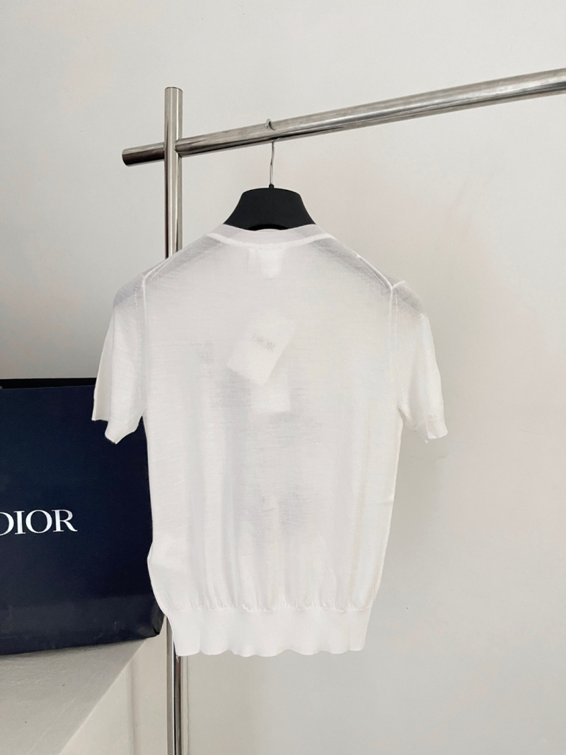 Dior Butterfly and Floral Jacquard Knit Short-Sleeve Top in Ivory Silk-Wool