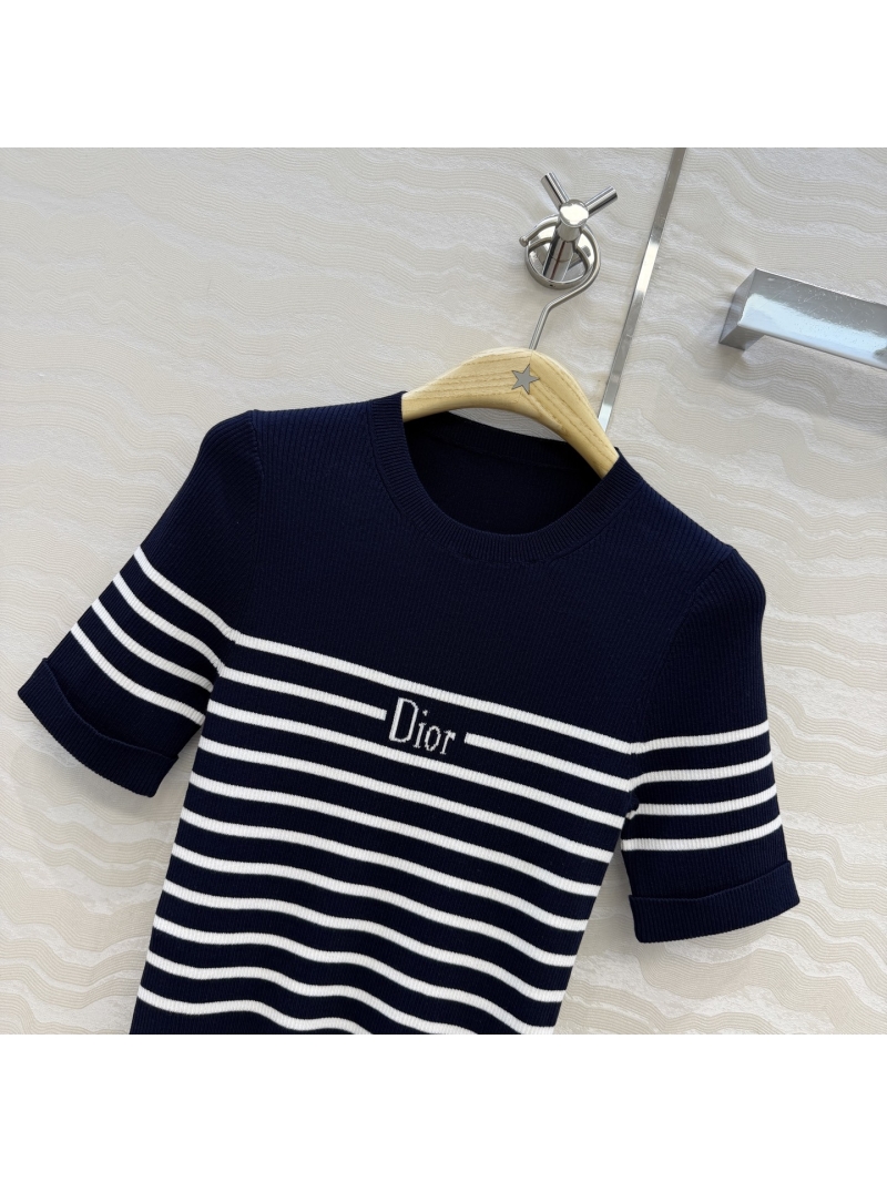 Dior Signature Nautical Striped Pure Cotton Knit Top