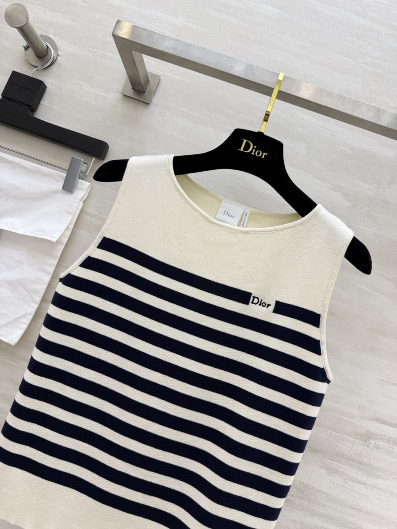 Dior Striped Knit Tank Top - Classic French Nautical Style in Cream and Navy Blue