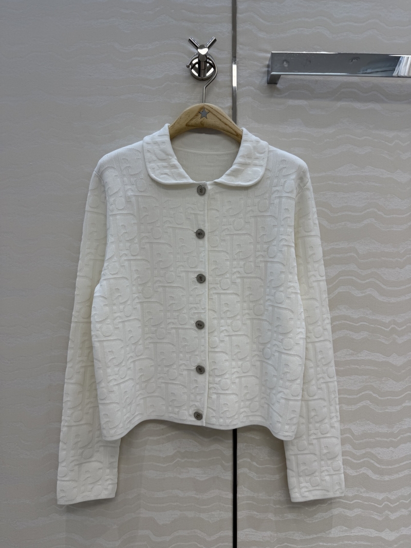 Dior High-Density Swiss-Machine Double-Knit MissDior Cardigan Jacket with Signature CD Shell Buttons in Soft Cream