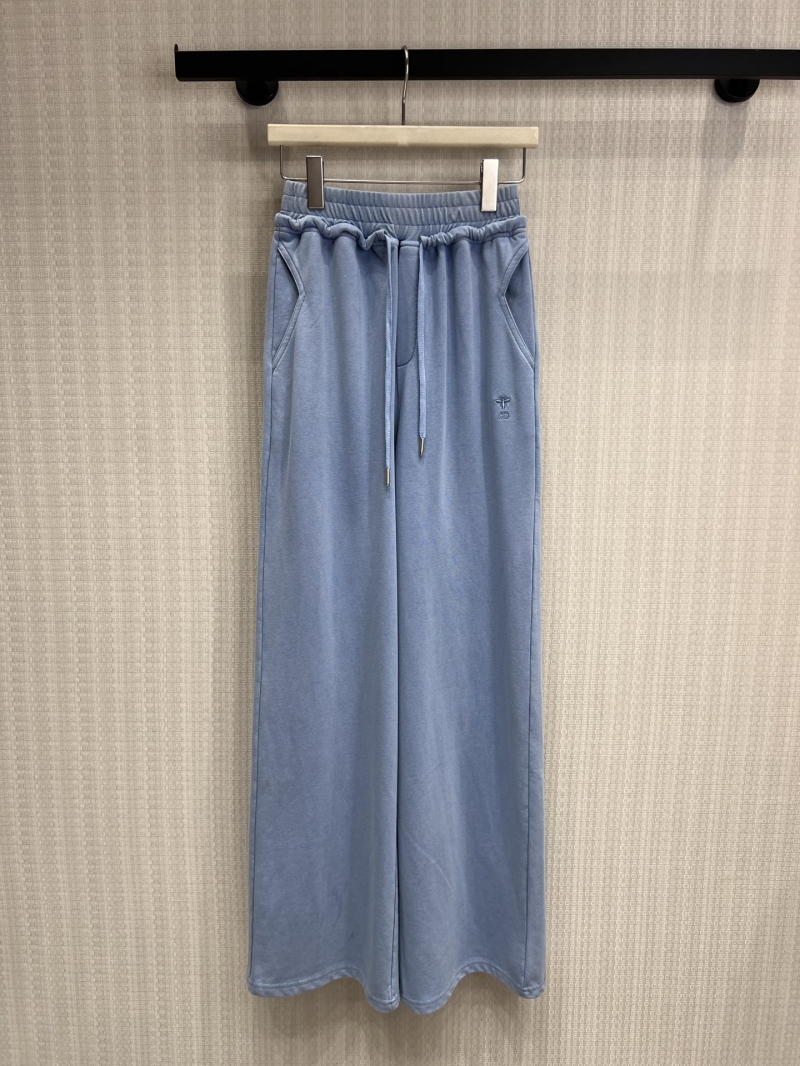 Christian Dior Wide-Leg Cotton Jersey Lounge Pants in Dusty Blue