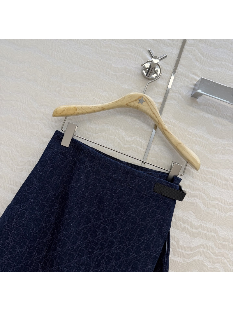 Dior Miss Dior Nautical Series Yarn-Dyed Jacquard Denim Skort in Navy Blue