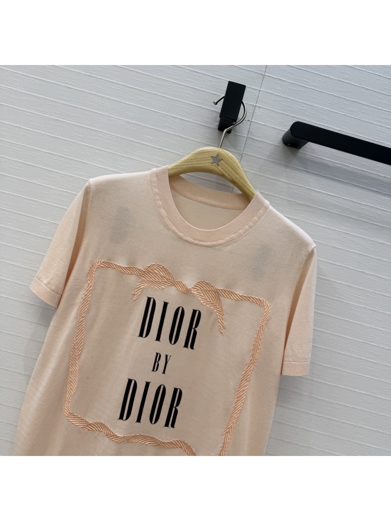 Dior Miss Dior Garden World Mulberry Silk and Tencel Knit Short-Sleeved Top in Blush Pink