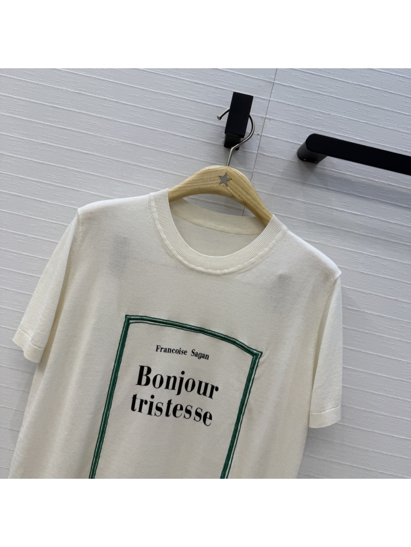 Dior Mulberry Silk & Tencel Blend "Garden World" Embroidered Knit Top in Ivory