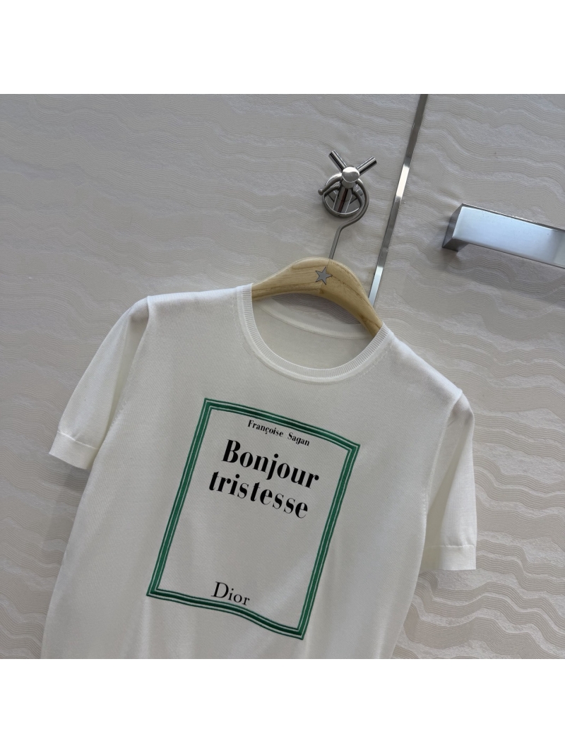 Dior Tencel-Wool "Garden World" Embroidered Short-Sleeve Knit Sweater in White