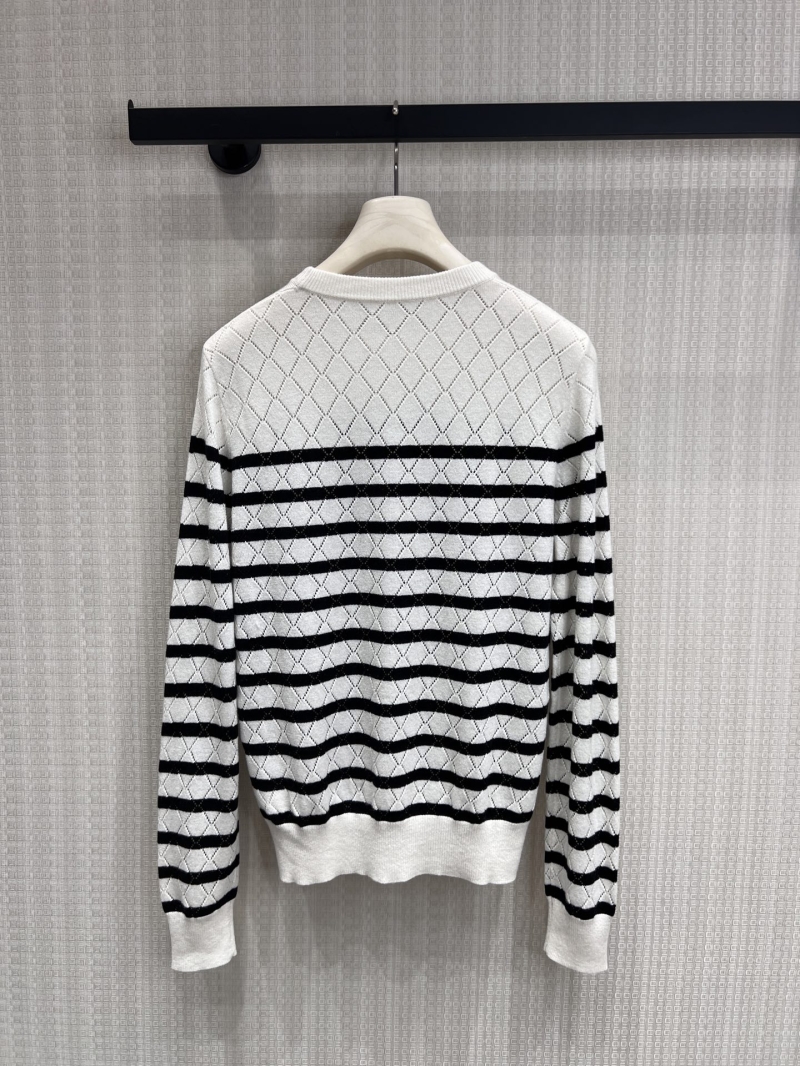 Dior Diamond Lattice Textured Striped Knit Sweater in Black and White