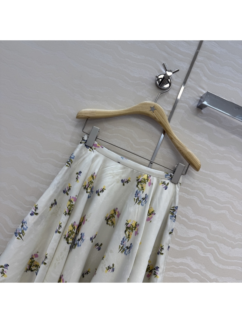 Dior 100% Silk Twill Garden World Floral A-Line Skirt in Cream