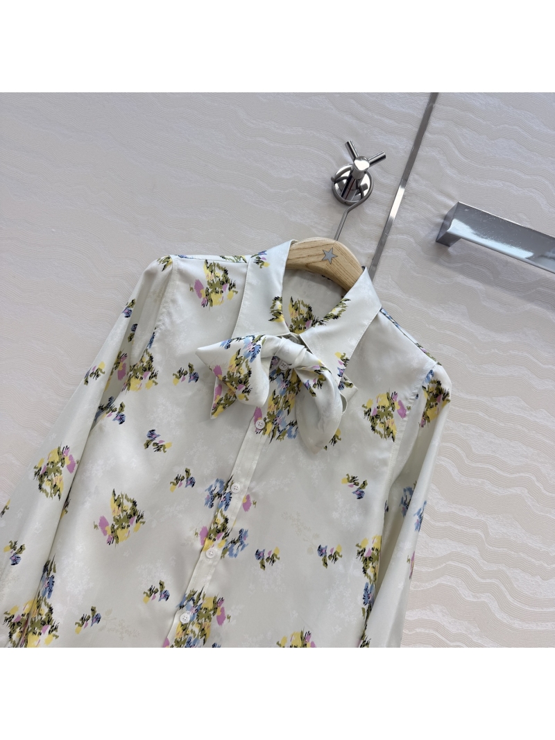 Dior Garden World Floral 100% Silk Twill Shirt with Detachable Bow