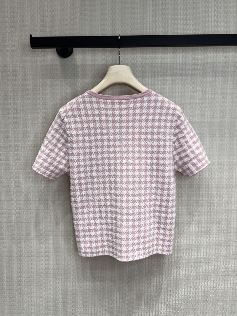 Dior Pastel Pink Houndstooth Knit Top and A-Line Skirt Two-Piece Set