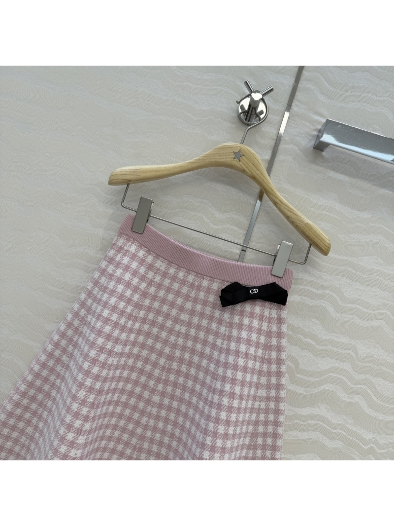 Dior Custom Yarn Houndstooth Knit A-Line Skirt in Blossom Pink