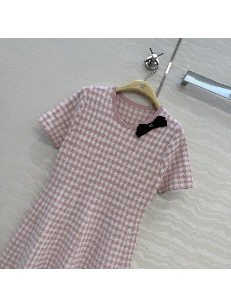 Dior Miss Dior Signature Custom Yarn Houndstooth Knitted A-Line Dress in Radiant Pink