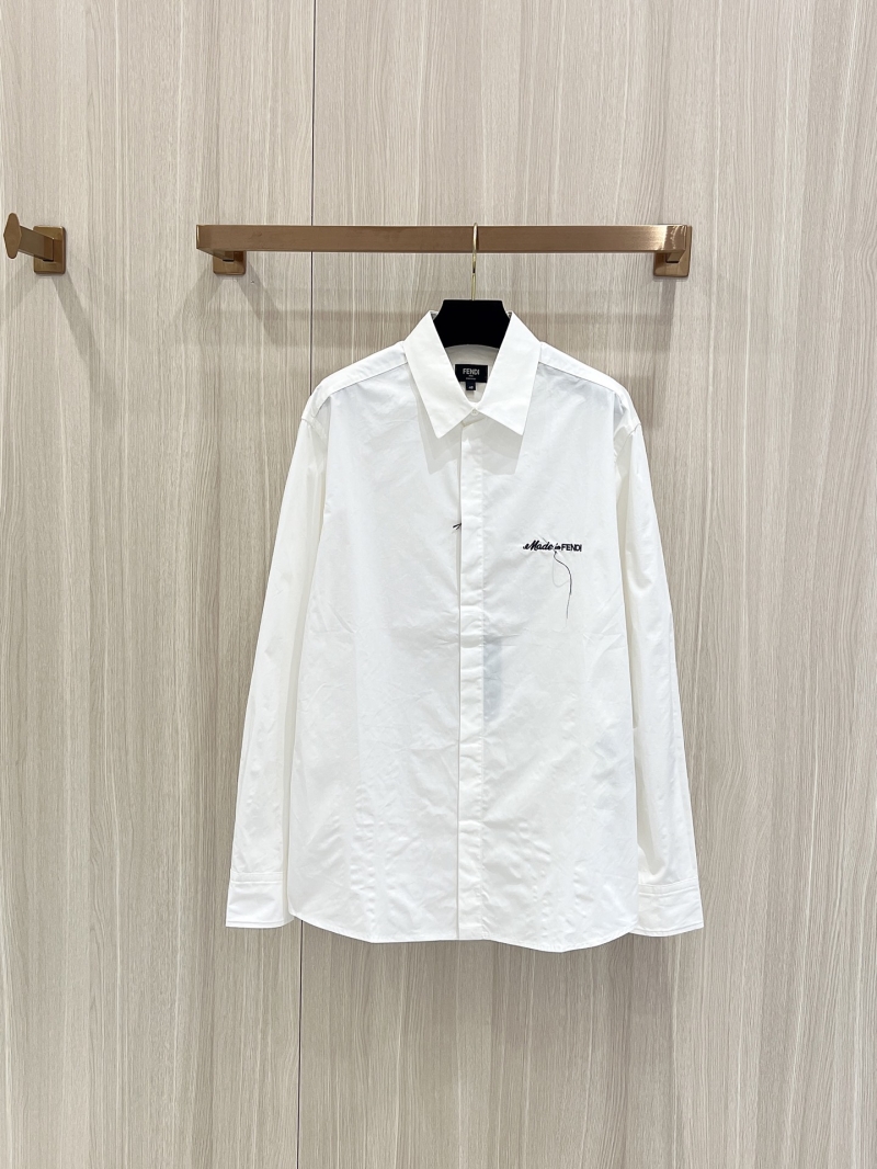 Fendi Men’s White Embroidered Logo Cotton Shirt - Luxe & Timeless