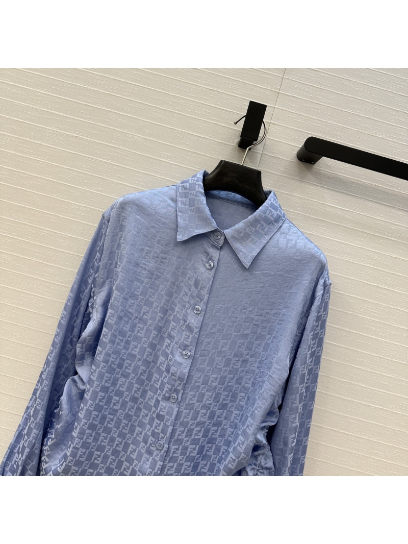 Fendi Glacier Blue FF Jacquard Shirt - Elegant Pleated Design