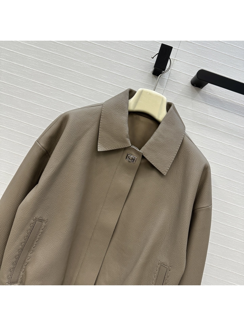 Fendi Luxe Lychee Grain Lambskin Jacket in Elephant Grey