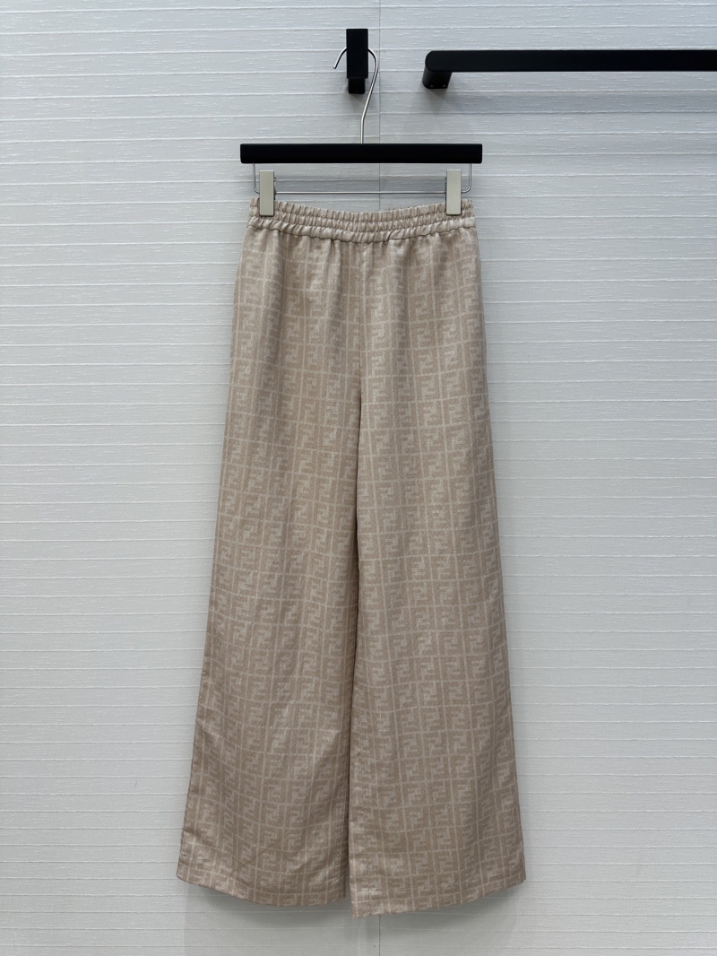 Fendi Classic FF Monogram Beige Wide-Leg Pants - Luxe Cotton-Linen