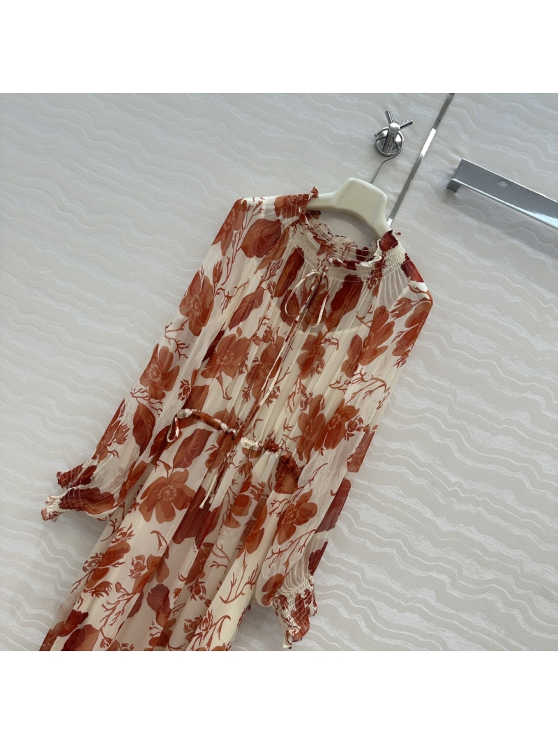 Fendi Holiday Collection Coral Floral Silk Dress