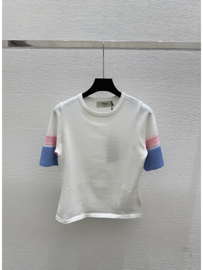 Fendi Early Autumn Luxe Tencel Cotton Knit Short Sleeve Top