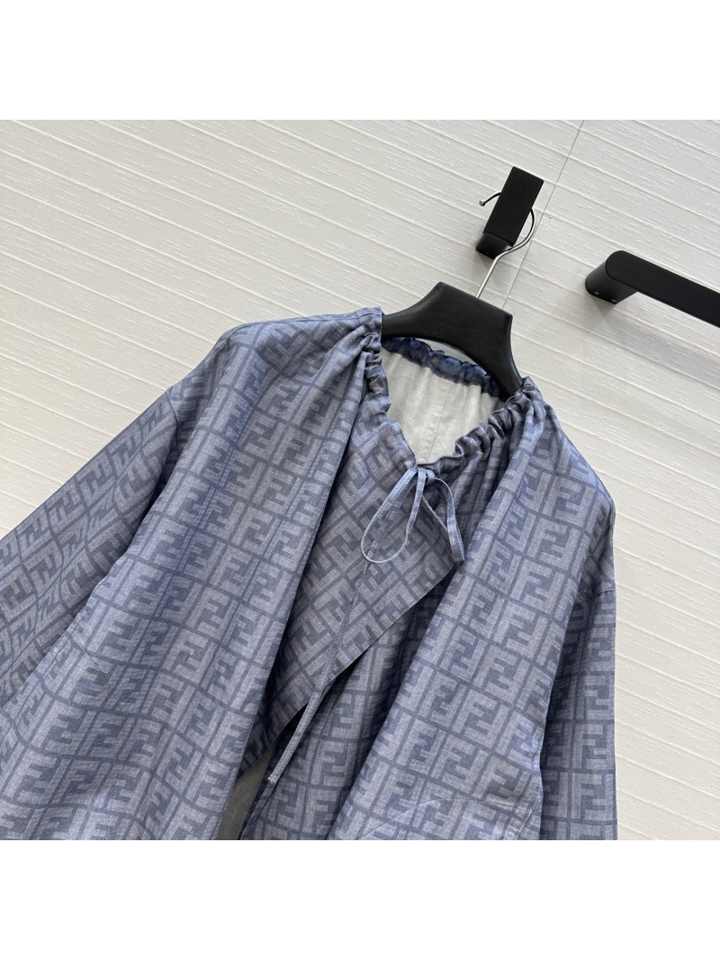 Fendi 25 New Arrival Classic Monogram FF Letter Print Cape Coat in Haze Blue