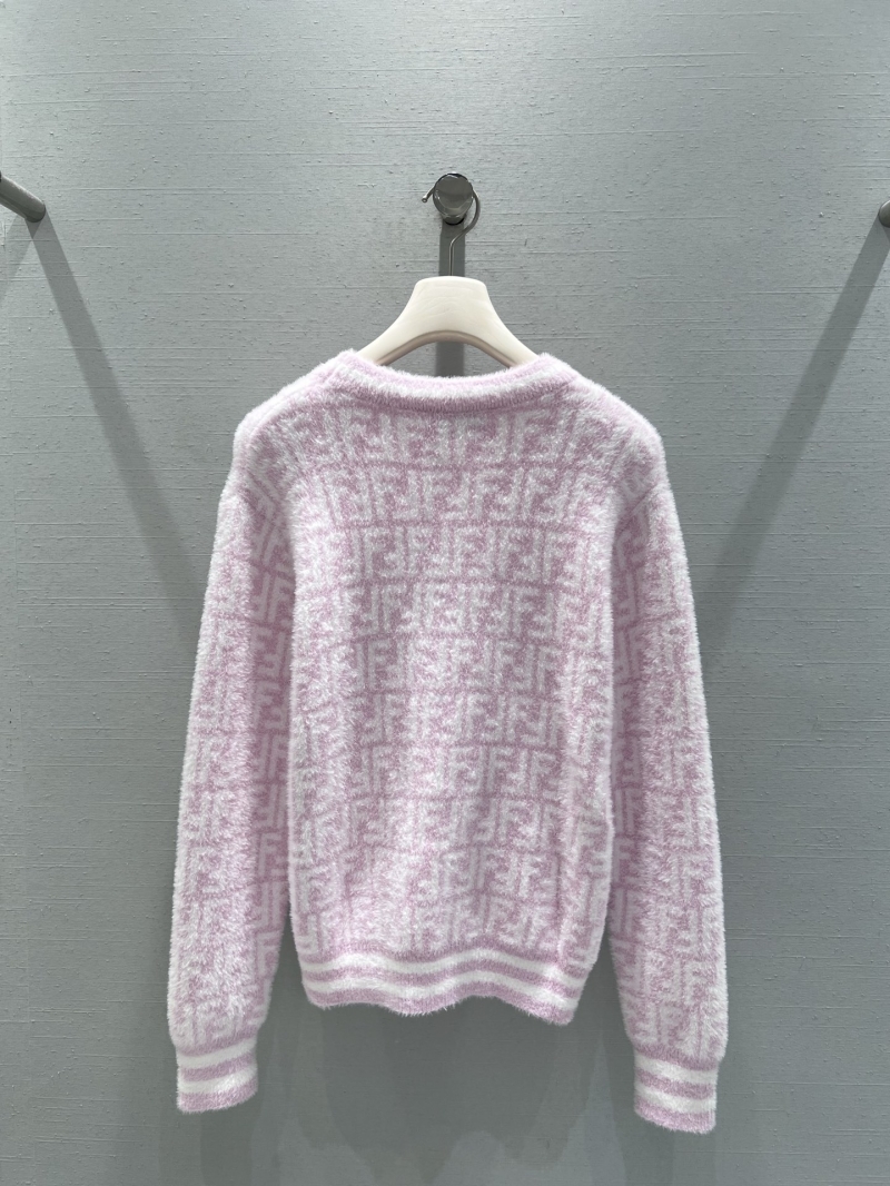 Fendi i2025 Collection Knit Cardigan in Baby Pink - Exclusive FF Monogram, V-Neck, Luxe Mohair-Blend