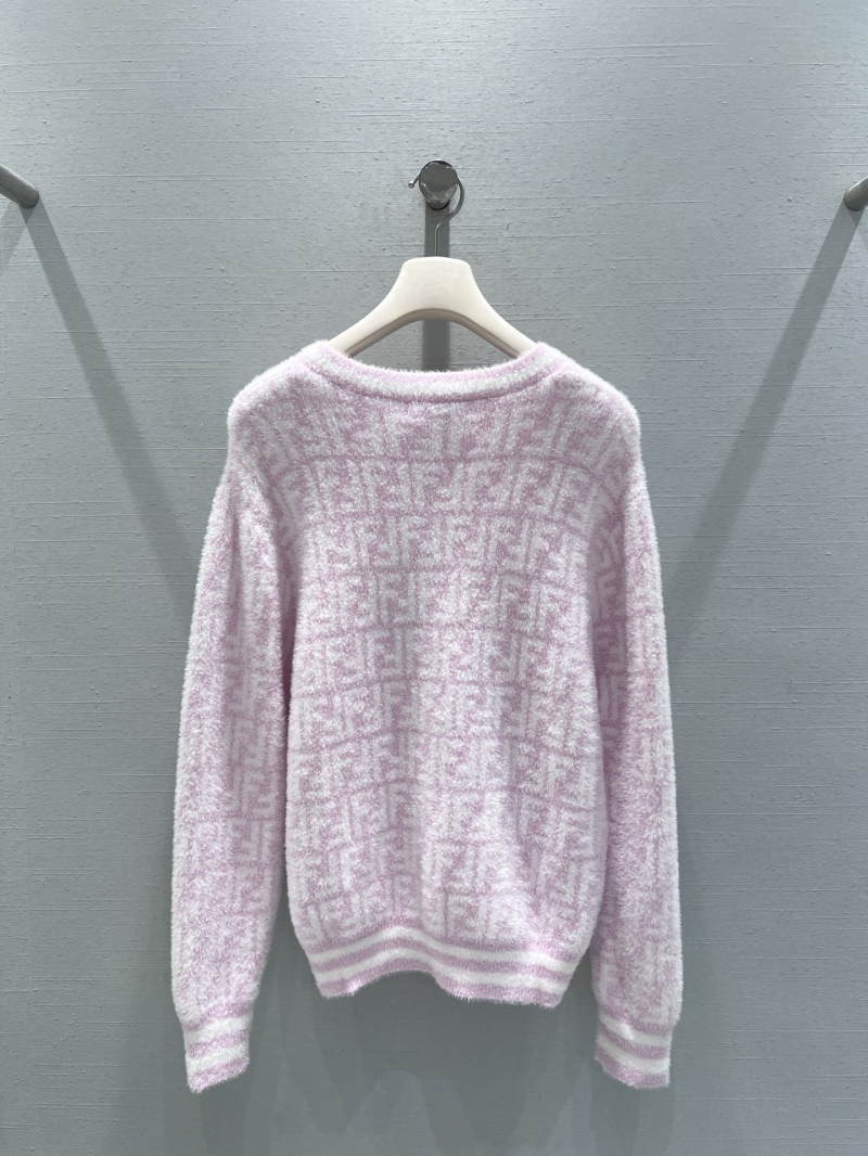 Fendi Women's Knit Cardigan - Pastel Pink with FF Monogram, V-Neck, and Contrast Trim