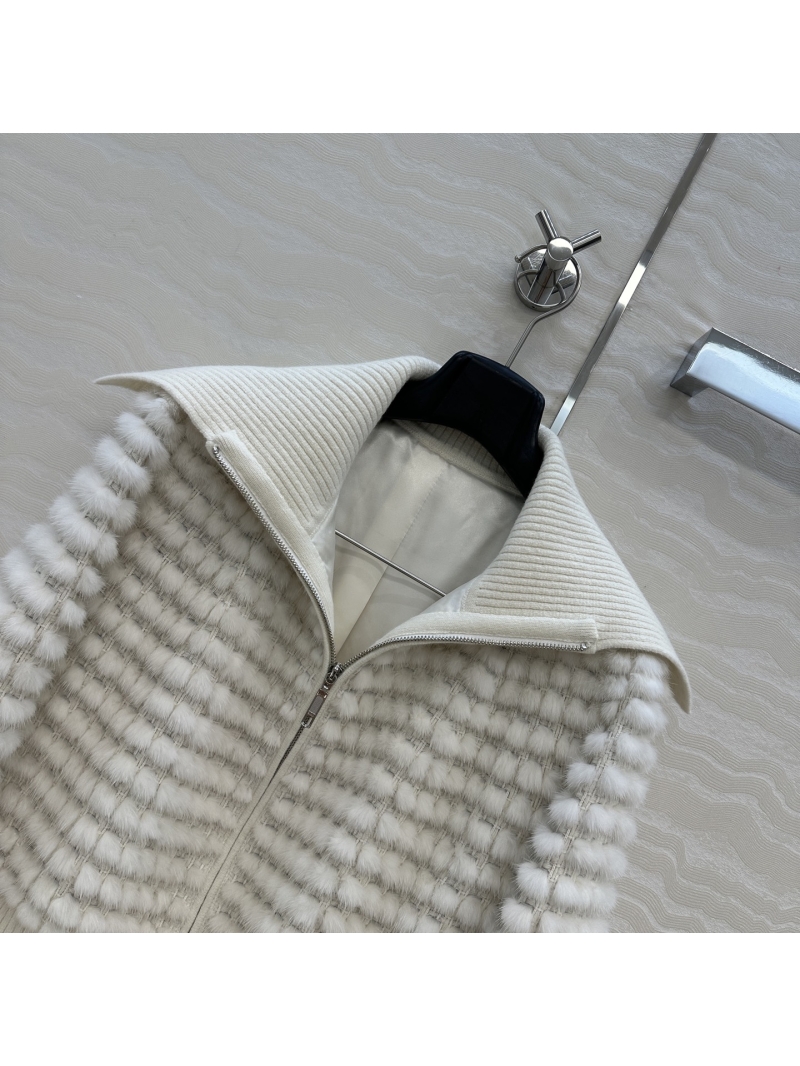 Fendi FF Haute Couture Woven Mink Fur Jacket with Wool Collar