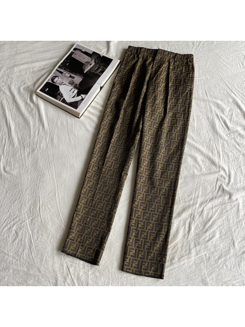 Fendi Men's Signature FF Monogram Relaxed Trousers in Dark Brown