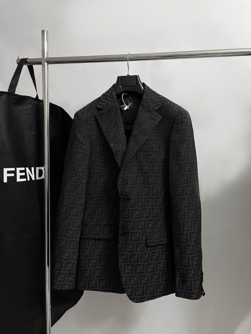 Fendi Exquisite Men's Blazer | Signature FF Monogram | Tailored Charcoal Grey