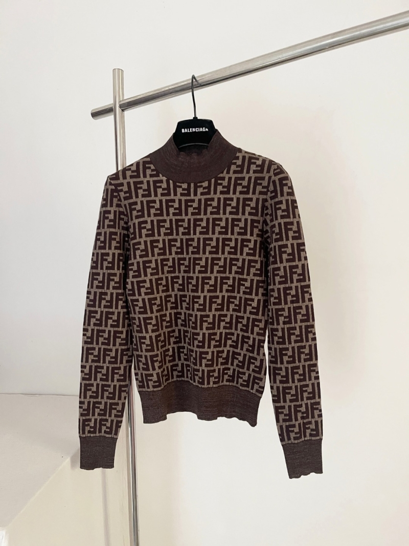 Fendi Signature FF Monogram Jacquard Knit Sweater in Dark Brown