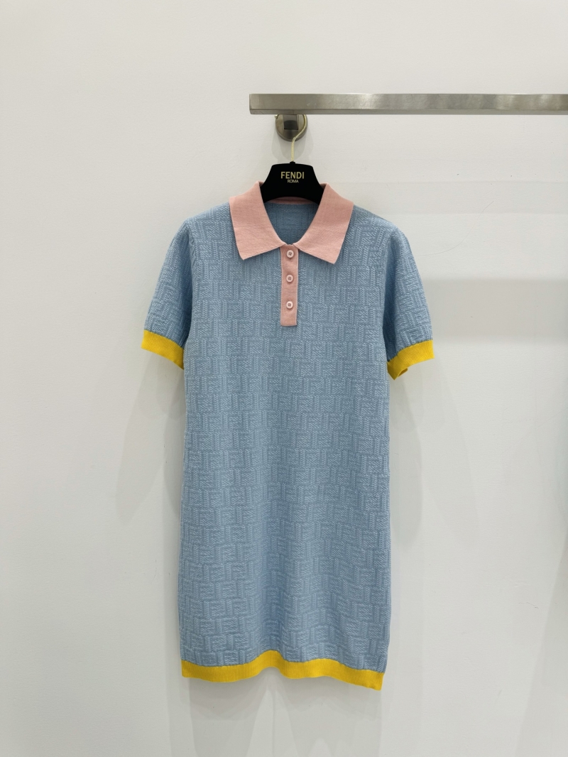 Fendi FF Monogram Color-Block Polo Mini Dress in Baby Blue, Pink, and Yellow