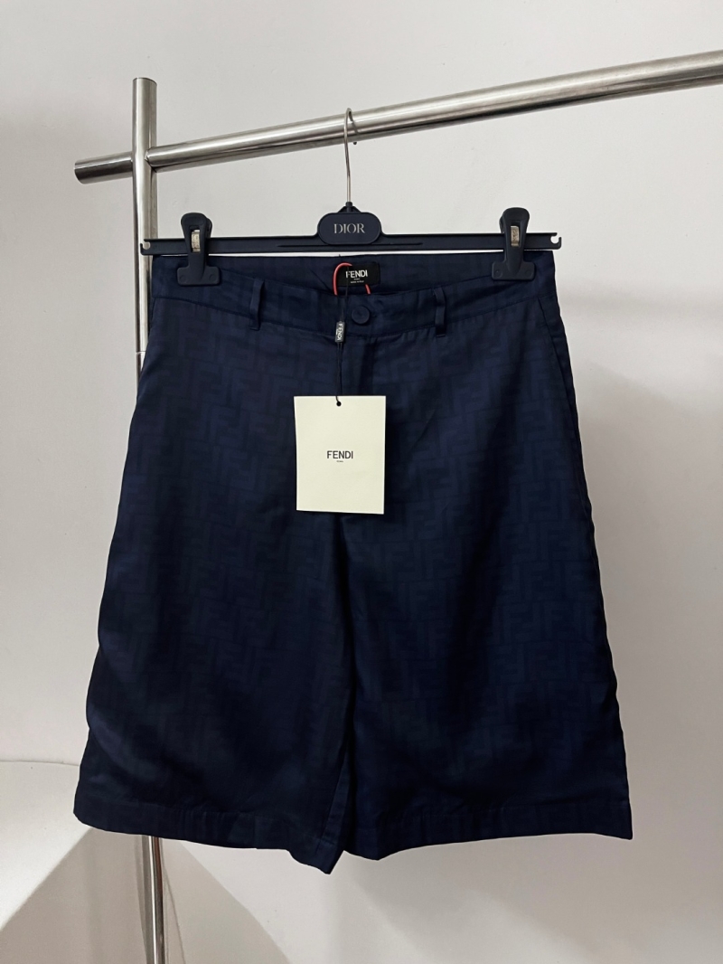 Fendi FF Monogram Navy Blue Wide-Leg Bermuda Shorts
